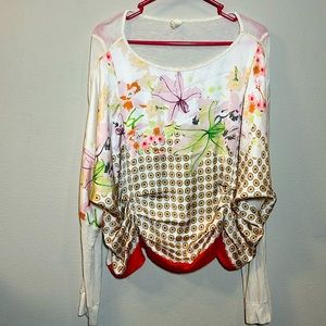 Tiny Anthropologie Silky Floral Mixed Media Long Sleeve Top Large